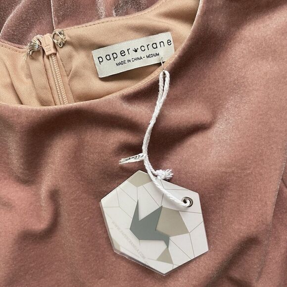 PAPER CRANE Dress Womens Medium Blush Pink Velvet Long Sleeve NEW Ruffle Trim - Picture 8 of 8